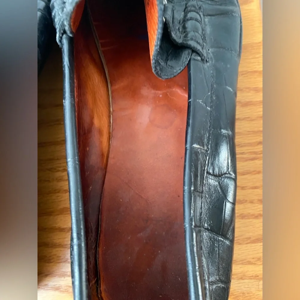Peter Millar Black Croc Embossed Leather Horse Bit Driving Loafers SZ 12M